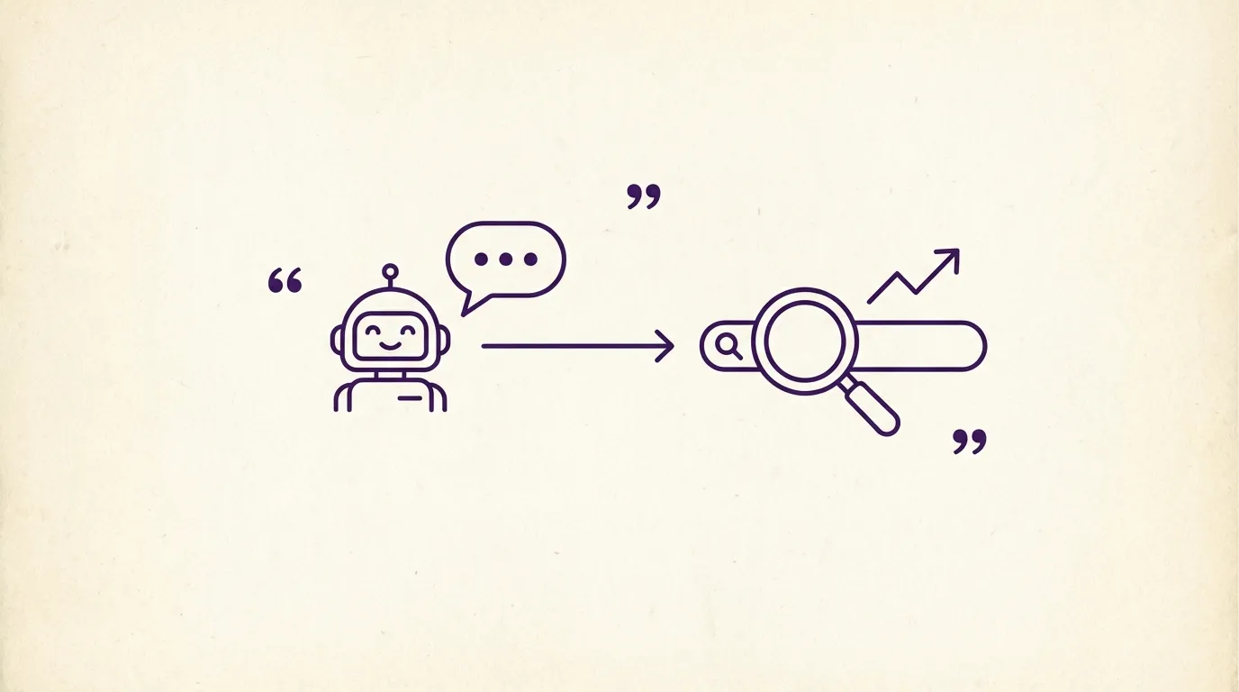 Hand-drawn illustration showing AI and search working together with upward growth