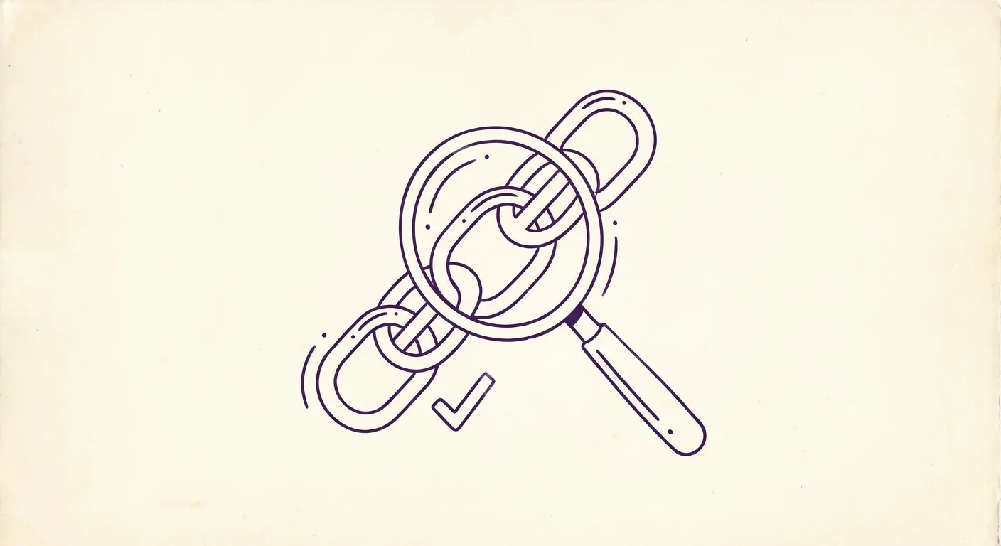 Minimalist illustration showing competitive SEO analysis with magnifying glass examining backlink connections
