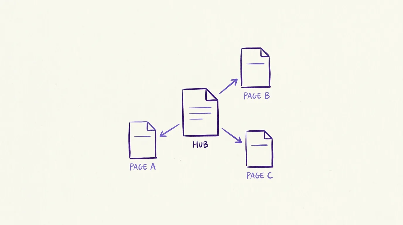 Minimal illustration of interconnected page icons forming a simple site map network