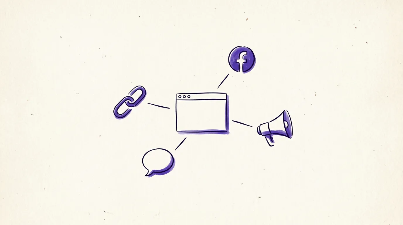Hand-drawn illustration of external signals connecting to a website
